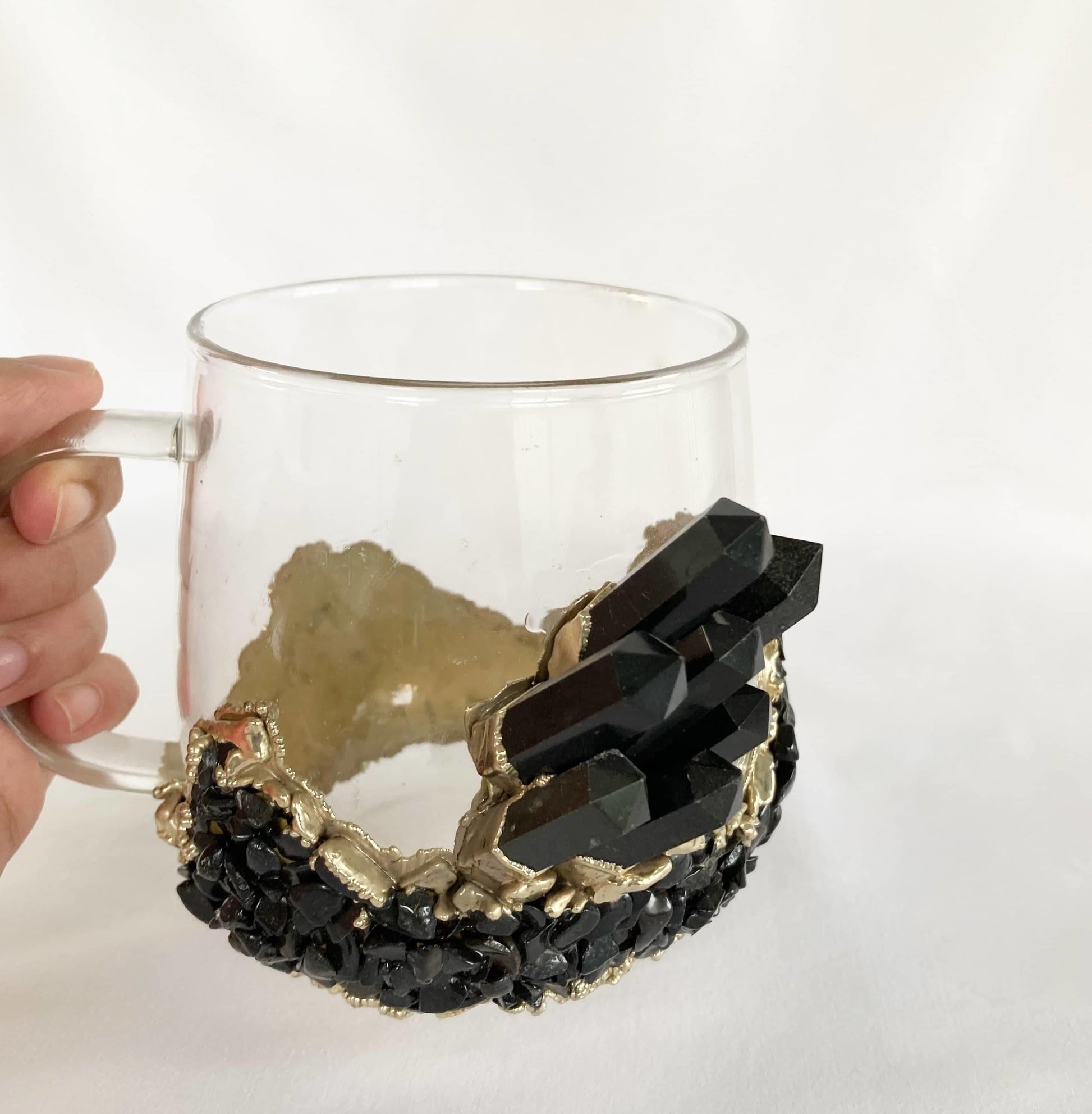 Black Quartz Glass Coffee Mug with Handle - Set of 2 - MAIA HOMES