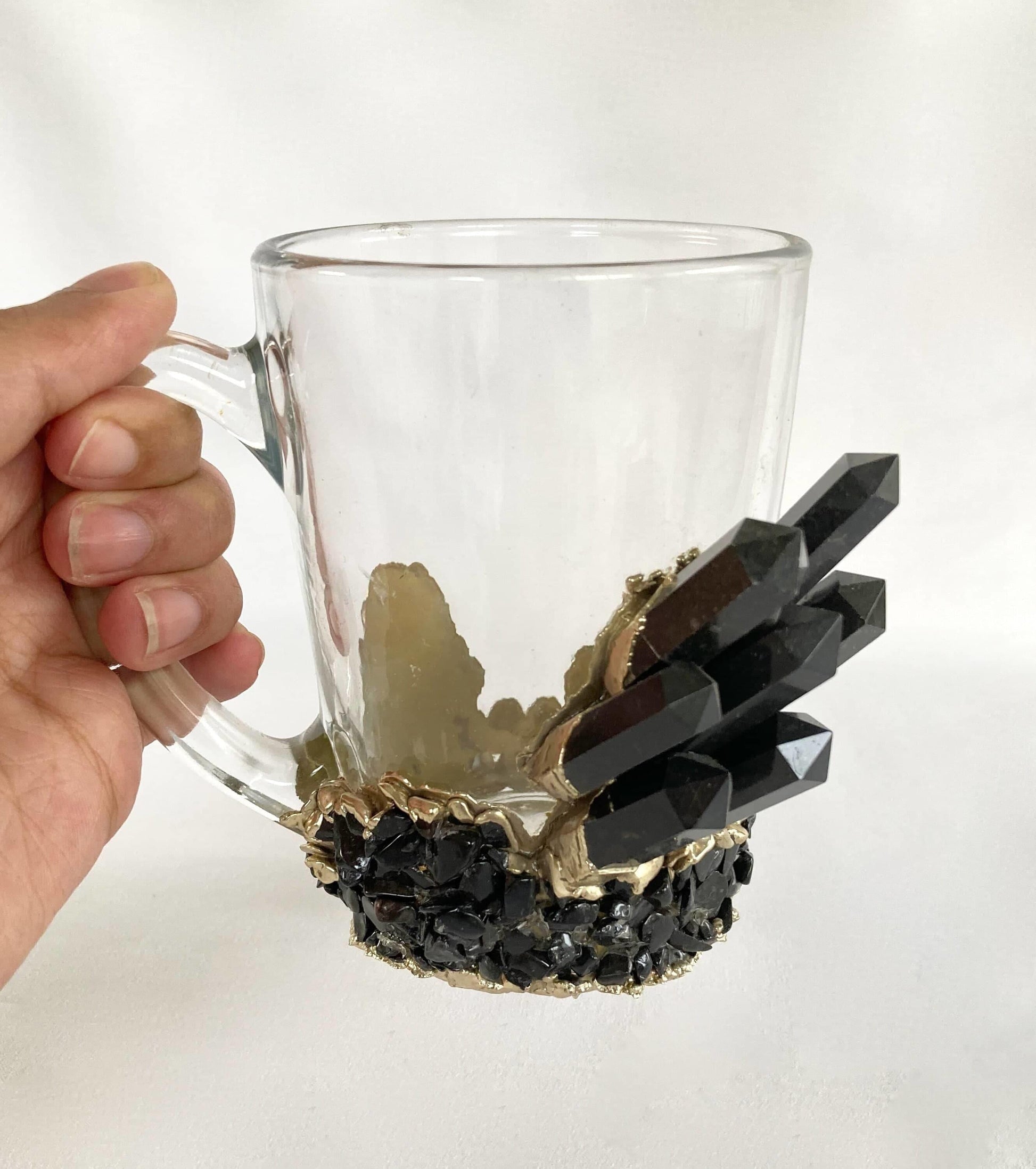 Black Quartz Glass Coffee Mug with Handle - Set of 2