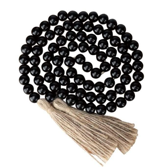 Black Wooden Beads Garland with Tassels - 68in - MAIA HOMES
