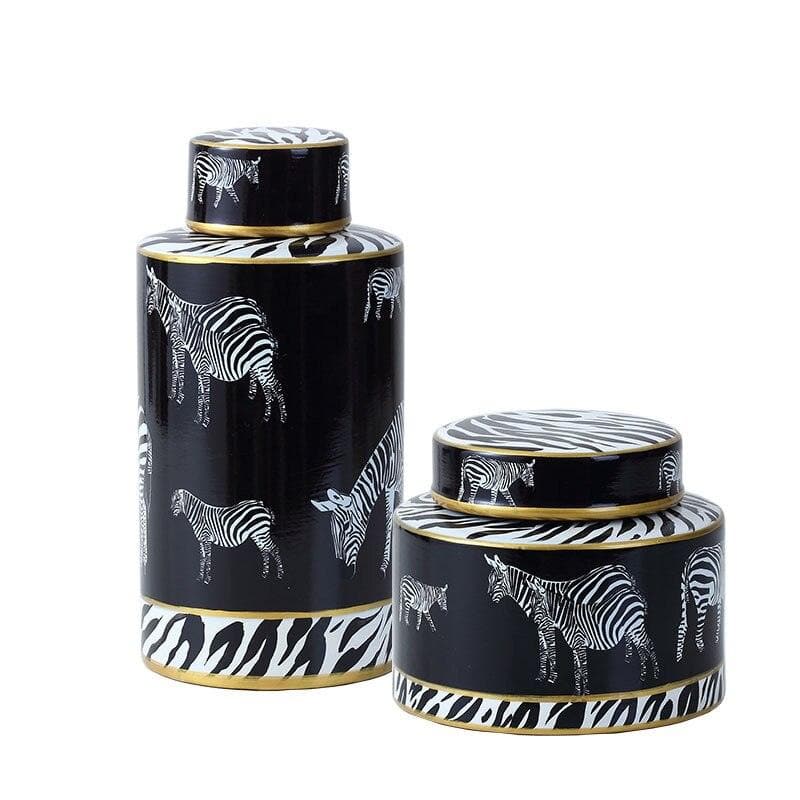 Black Zebras Ceramic Jar with Lid