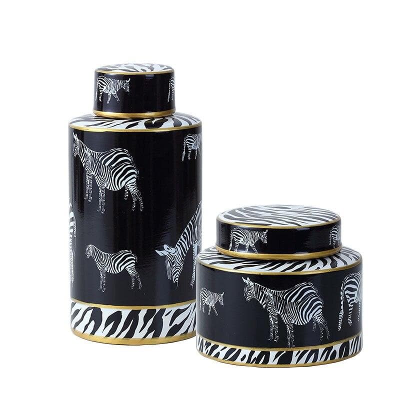Black Zebras Ceramic Jar with Lid - MAIA HOMES