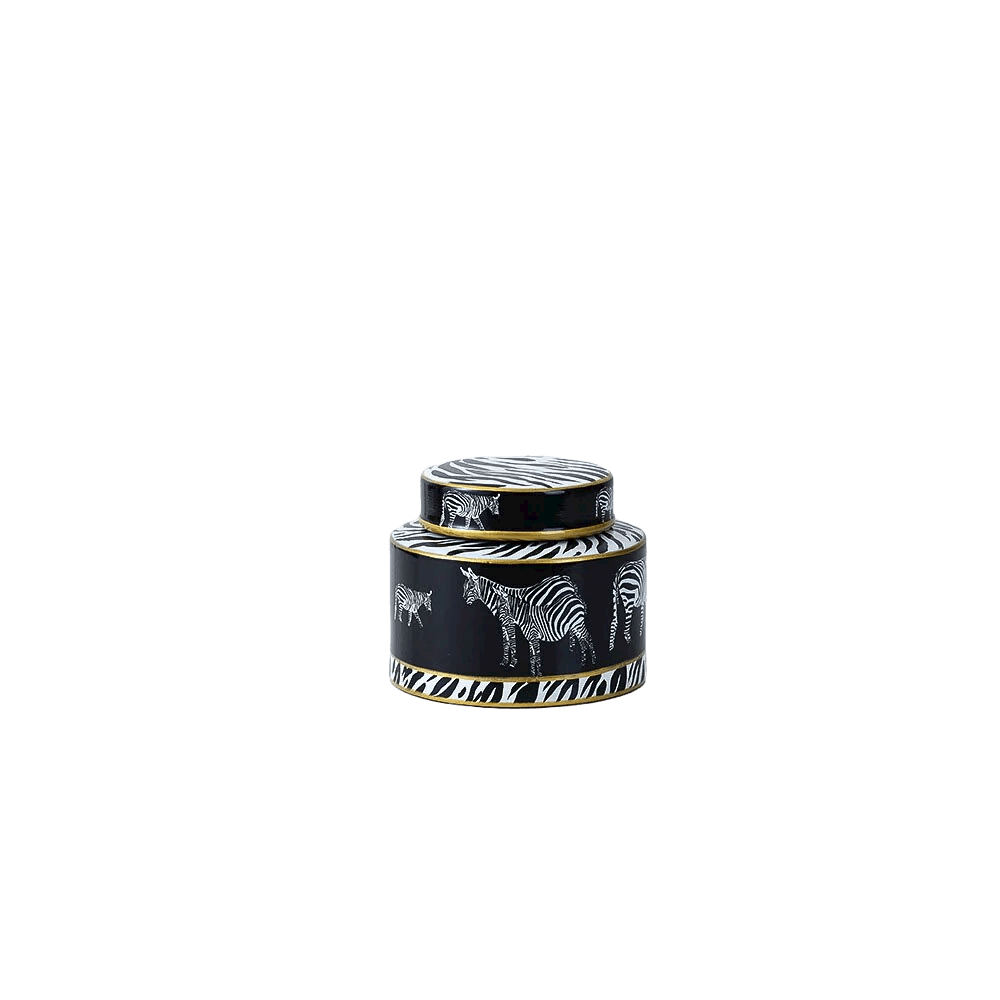 Black Zebras Ceramic Jar with Lid Small