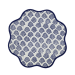 Block Printed Blue Leaf Scalloped Round Placemats