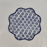 Block Printed Blue Leaf Scalloped Round Placemats