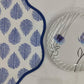 Block Printed Blue Leaf Scalloped Round Placemats