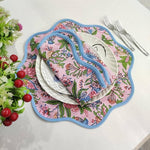 Block Printed Floral Scalloped Cotton Placemats