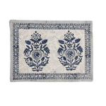 Block Printed Floral White and Blue Cotton Placemats