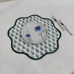 Block Printed Green Tree Round Scalloped Placemats