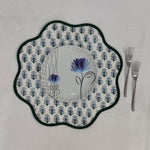 Block Printed Green Tree Round Scalloped Placemats