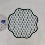 Block Printed Green Tree Round Scalloped Placemats