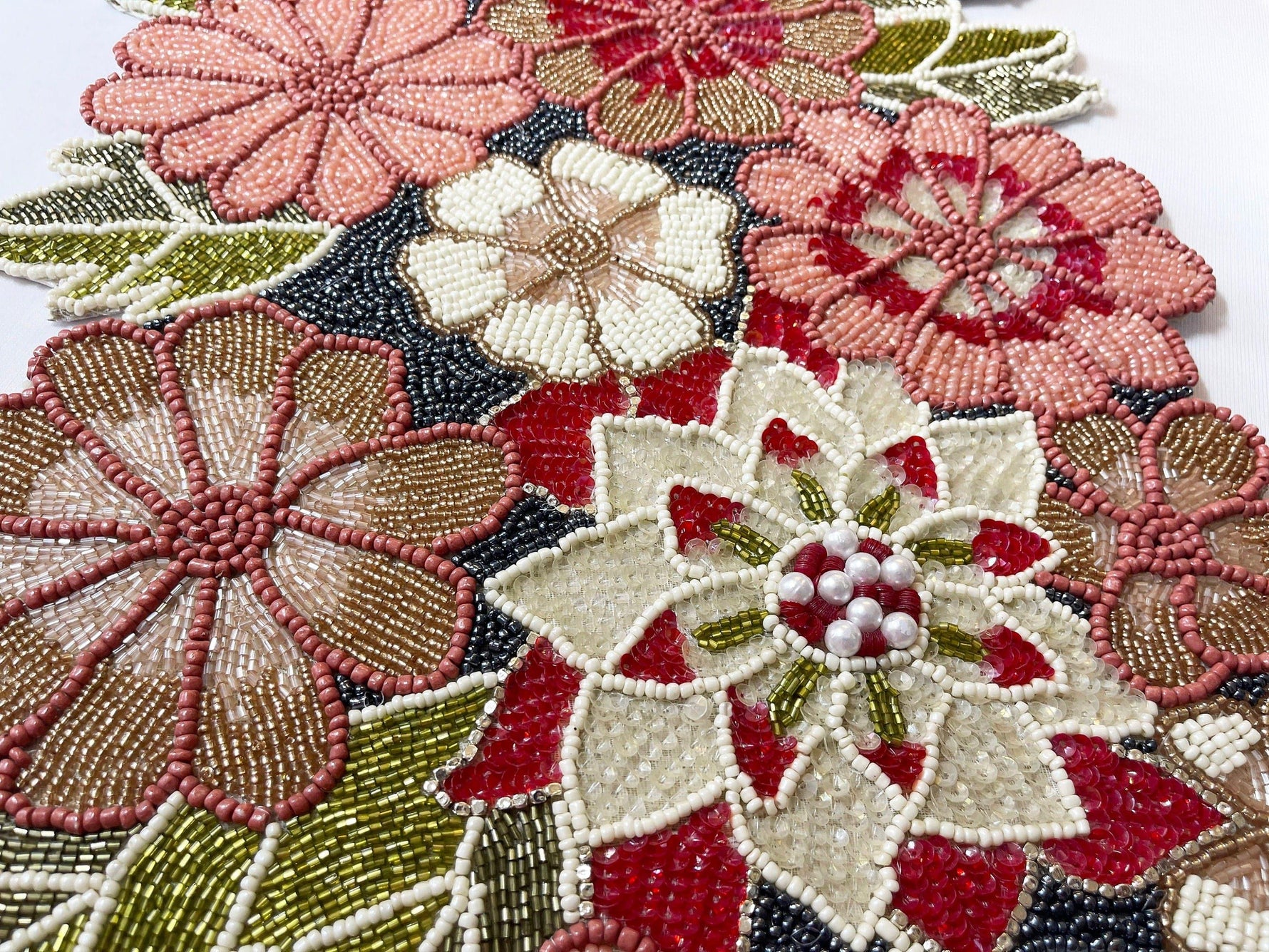 Blossoming Floral Garden Beaded Table Runner