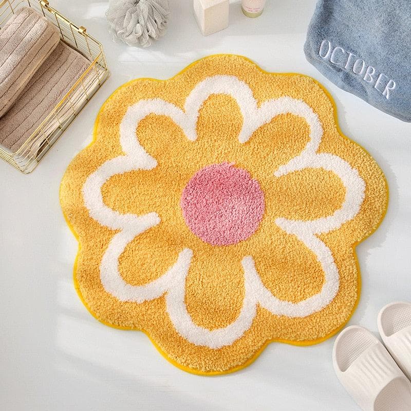 Blossoming Flower Accent Rug Bath Mat 25.5" x 25.5" (65 X 65 CM) Orange