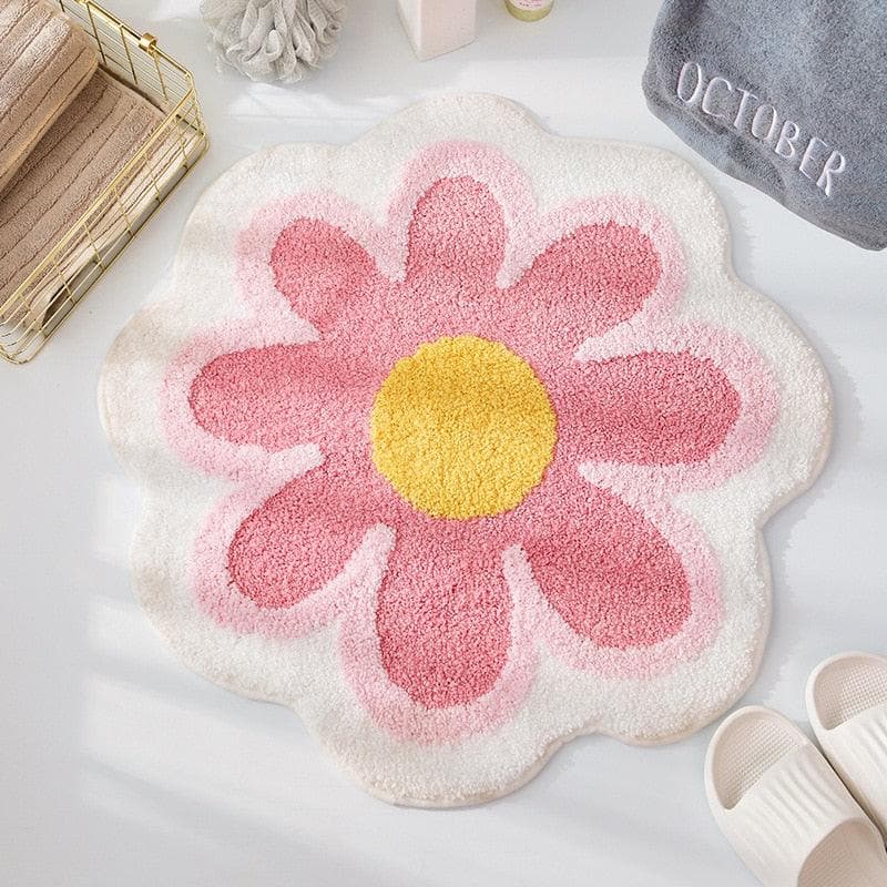 Blossoming Flower Accent Rug Bath Mat 25.5" x 25.5" (65 X 65 CM) Pink