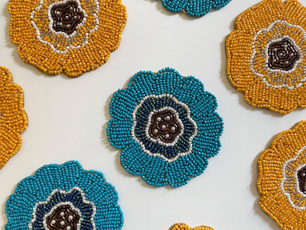 Blossoming Flowers Beaded Coasters