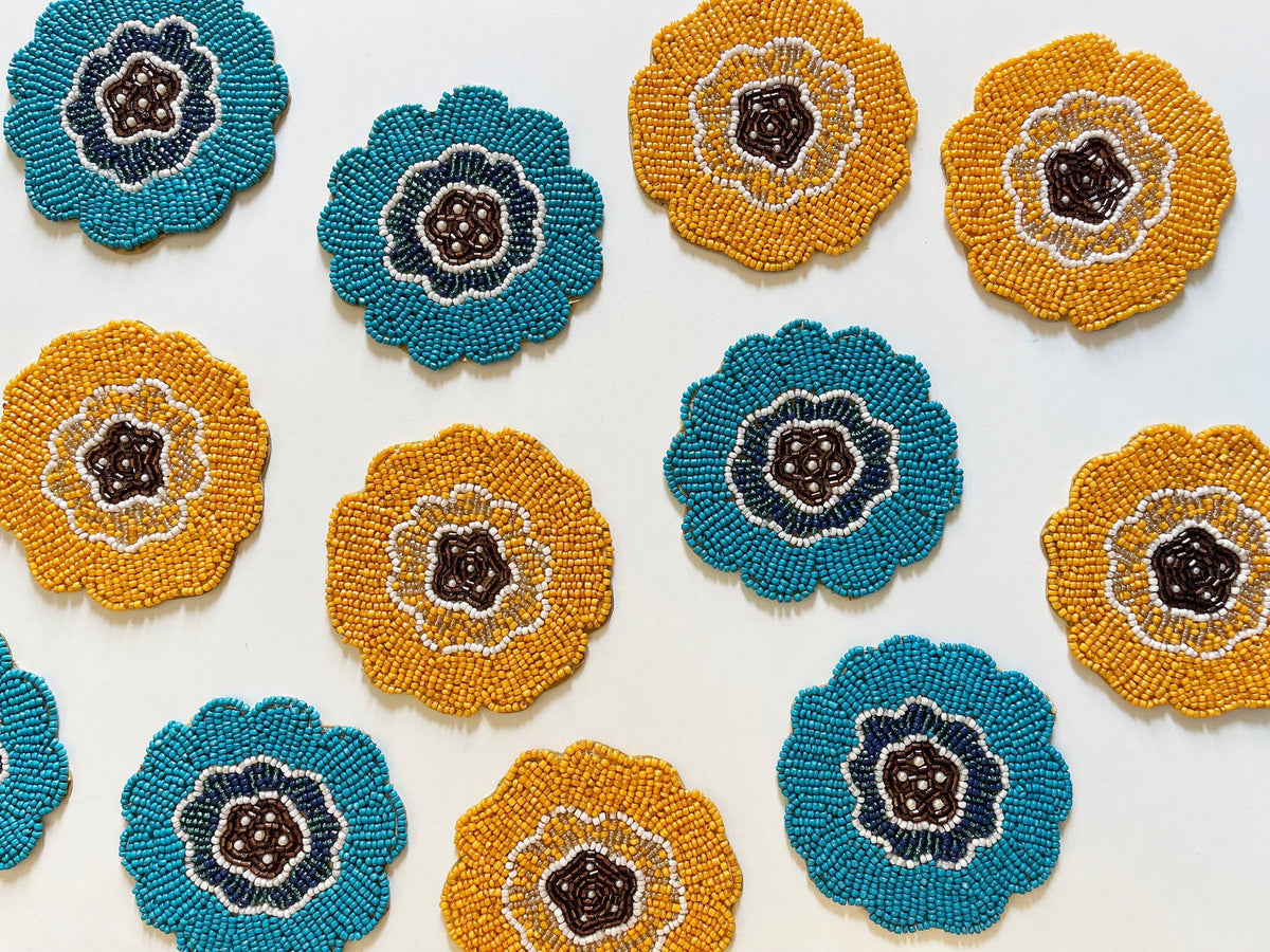 Blossoming Flowers Beaded Coasters