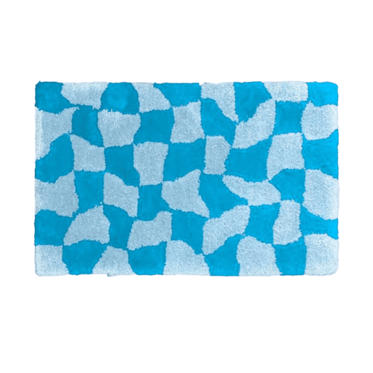 Blue Abstract Checker Hand Tufted Wool Rug - MAIA HOMES