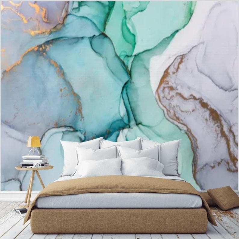 Blue Abstract Watercolor Marble Wallpaper - MAIA HOMES