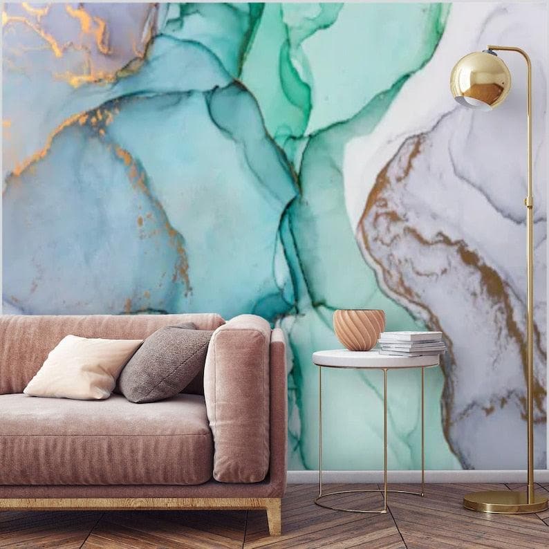 Blue Abstract Watercolor Marble Wallpaper - MAIA HOMES
