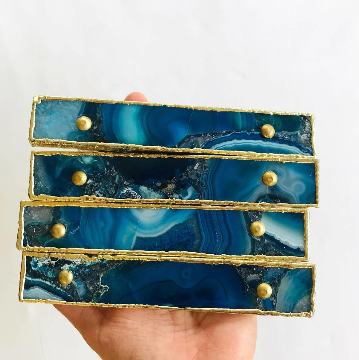 Blue Agate Cabinet Door Pull Handle - Set of 4 Rose Gold Finish