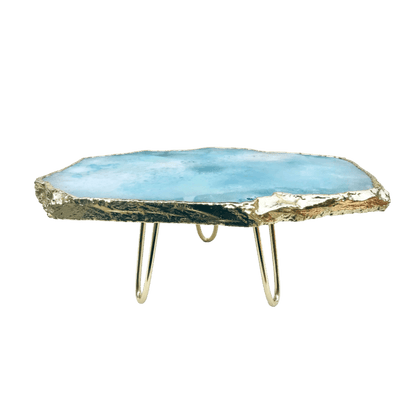 Blue Agate Cake Stand with Brass Legs - MAIA HOMES