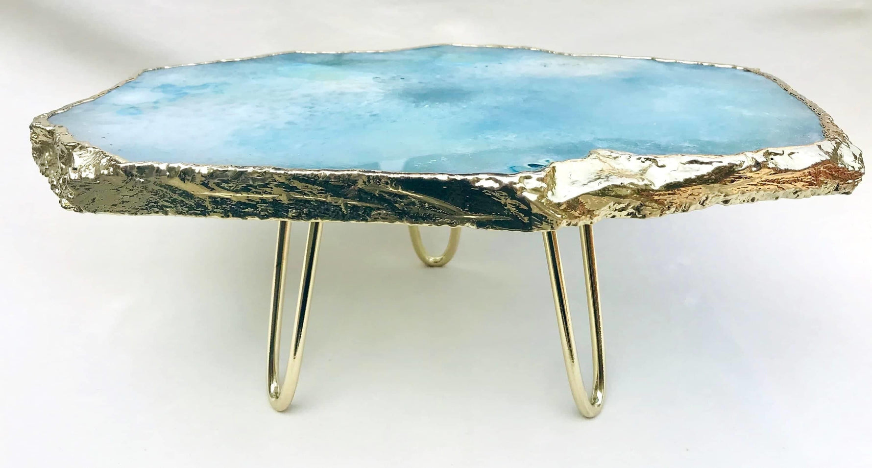 Blue Agate Cake Stand with Brass Legs