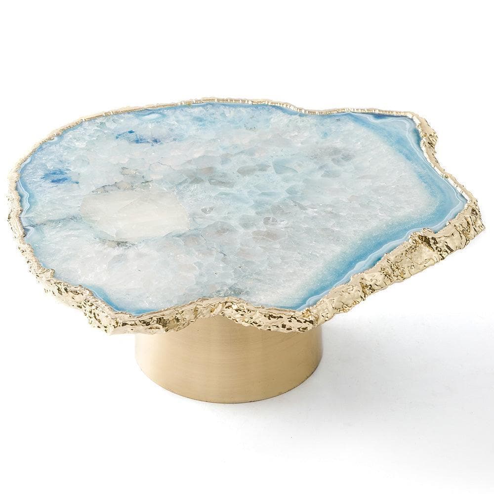 Blue Agate Cake Stand with Gold Base