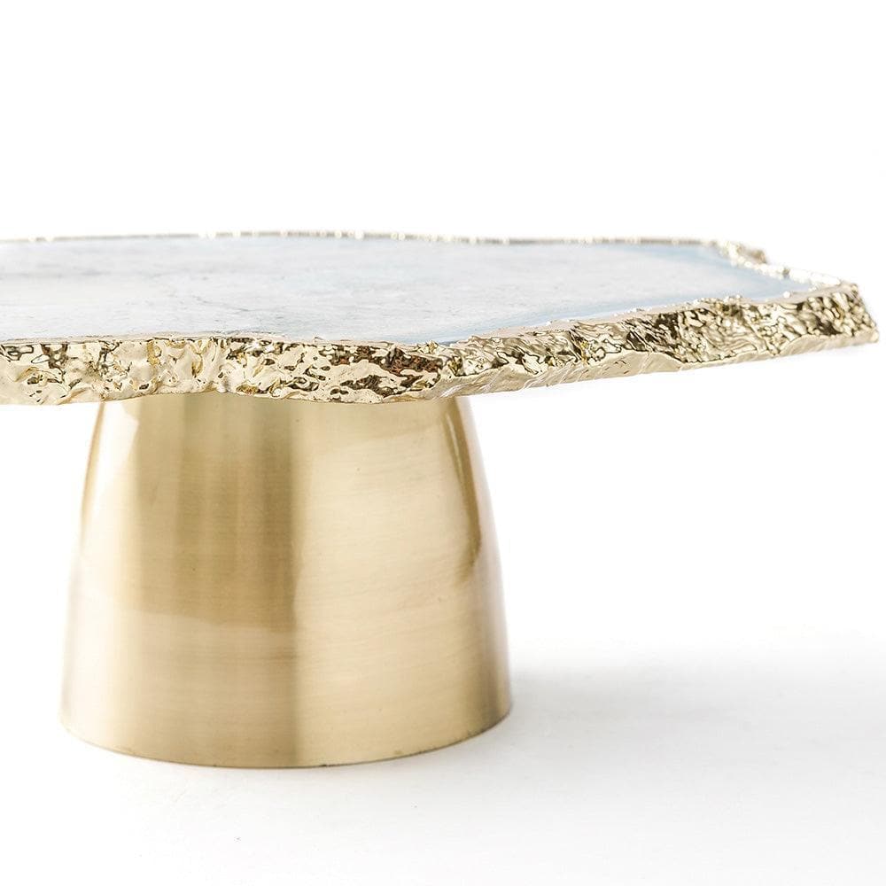 Blue Agate Cake Stand with Gold Base