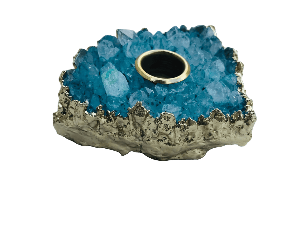 Blue Agate Gemstone Taper Candle Holder