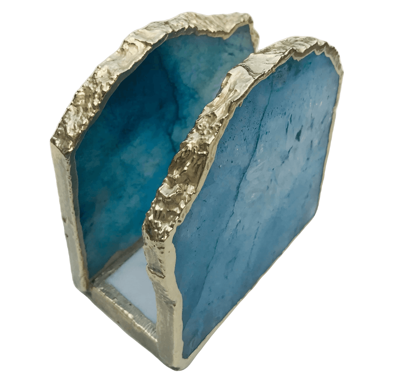 Blue Agate Stone Napkin Holder Rose Gold