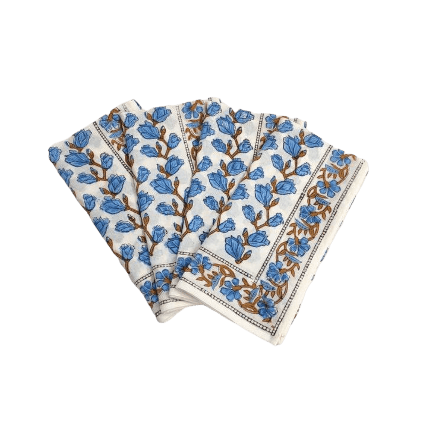 Blue Aiya Hand Block Printed Cotton Napkins - MAIA HOMES