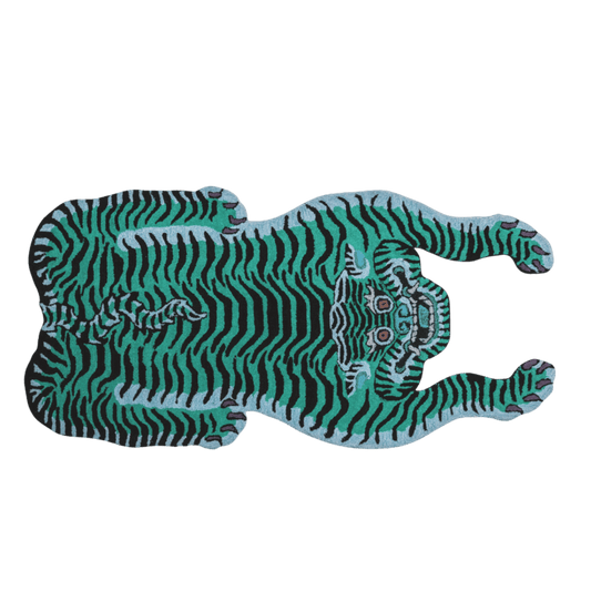 Blue and Green Tiger Yogi Accent Wool Rug - MAIA HOMES
