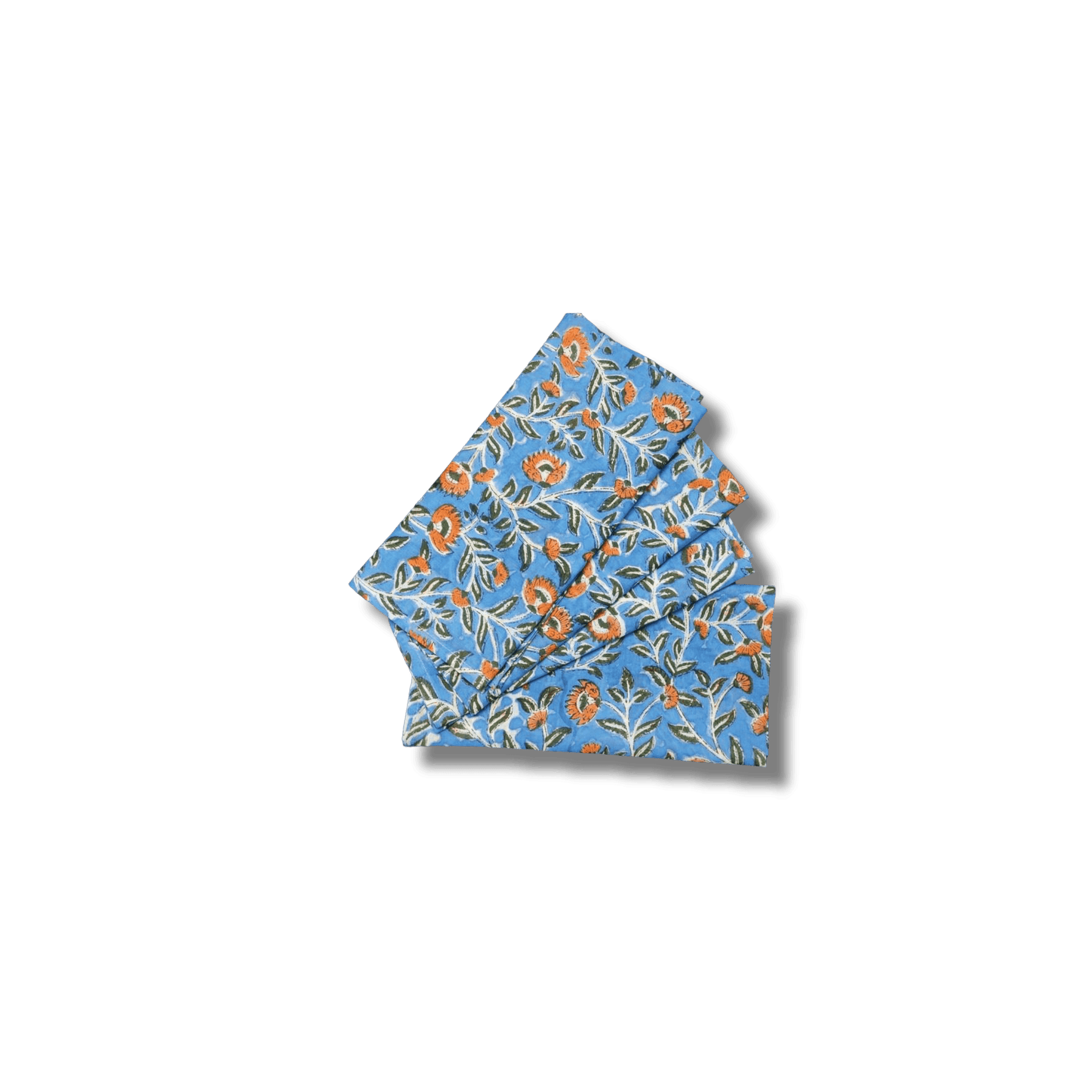 Blue and Orange Floral Block Printed Cotton Napkins