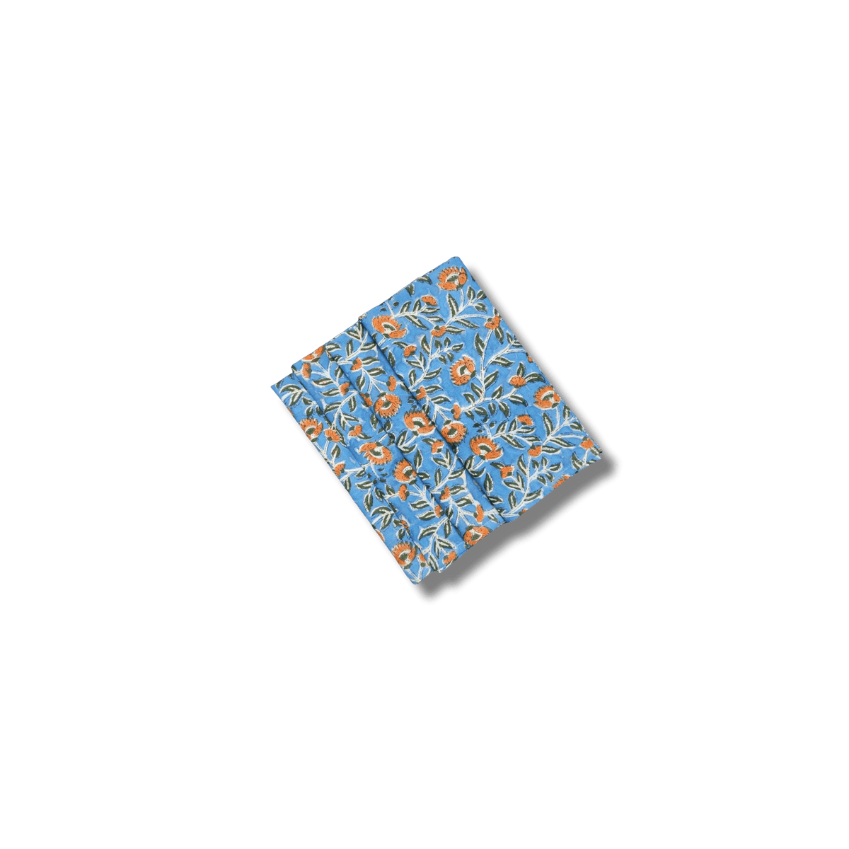 Blue and Orange Floral Block Printed Cotton Napkins