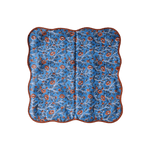 Blue and Orange Floral Block Printed Scalloped Cotton Napkins