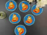 Blue and Orange Hen Round Beaded Coasters Set of 6, Hen