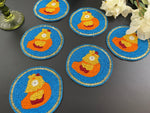 Blue and Orange Hen Round Beaded Coasters