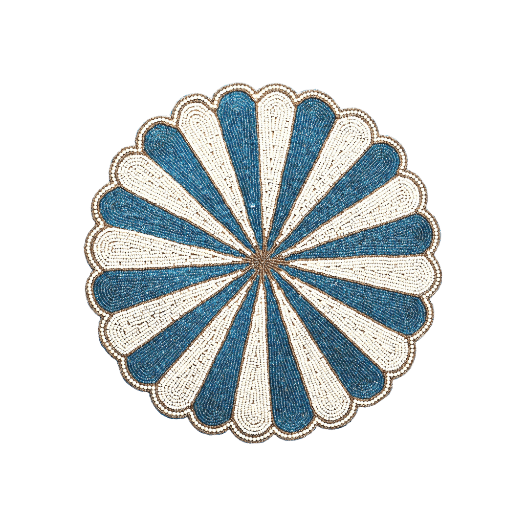 Blue and White Beaded Scallop Round Placemats