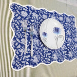 Blue and White Floral Scalloped Cotton Placemats