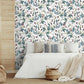Blue and White Watercolor Botanical Wallpaper - MAIA HOMES