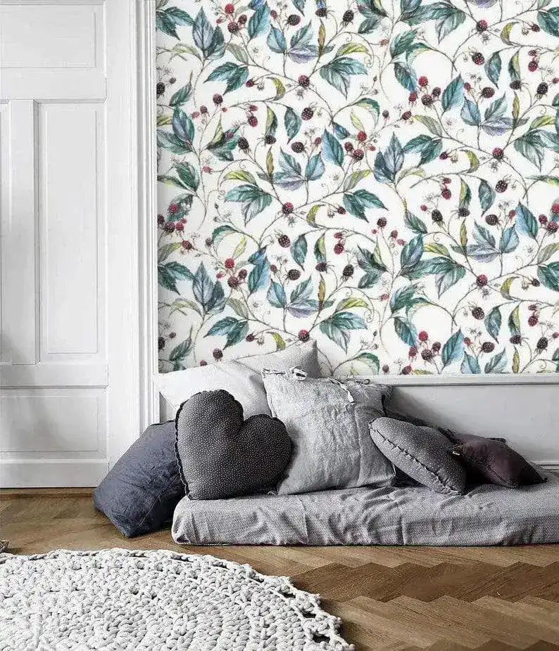 Blue and White Watercolor Botanical Wallpaper