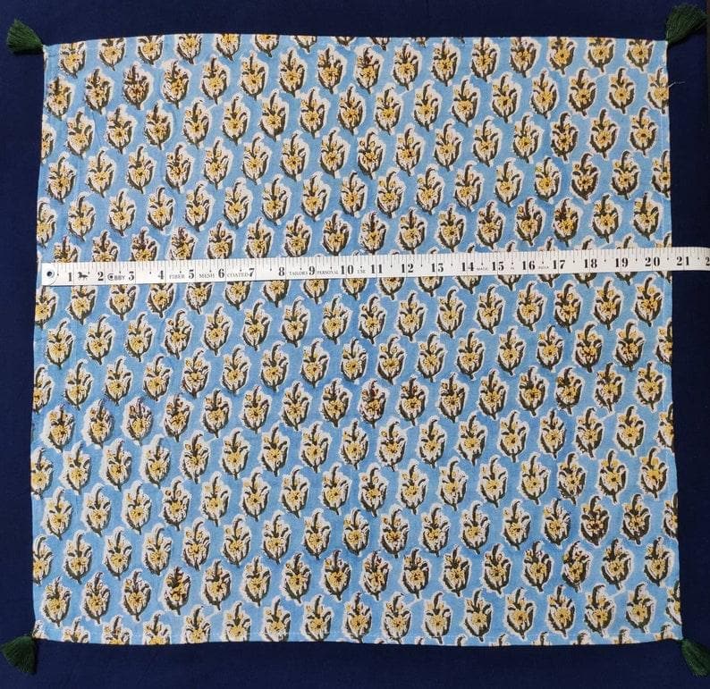 Blue and Yellow Floral Hand Block Printed Cotton Napkins - MAIA HOMES