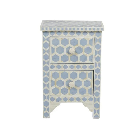 Blue Bee Pattern 2 Drawer Nightstand - MAIA HOMES