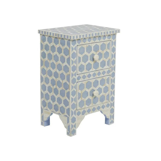 Blue Bee Pattern 2 Drawer Nightstand - MAIA HOMES