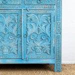 Blue Bohemian Hand Carved Wooden Cabinet