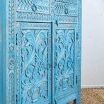 Blue Bohemian Hand Carved Wooden Cabinet