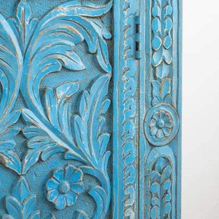 Blue Bohemian Hand Carved Wooden Cabinet