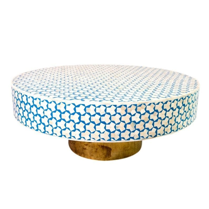 Blue Bone Inlay Brass Leg Round Coffee Table H 16 x W 48 x D 48 inches