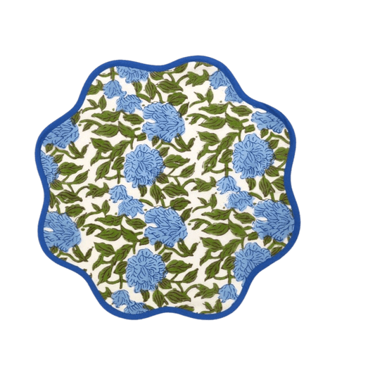 Blue Botanical Round scalloped Placemats - MAIA HOMES