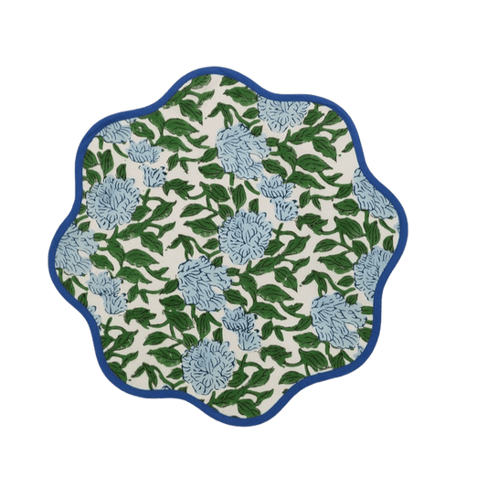 Blue Botanical Round scalloped Placemats - MAIA HOMES