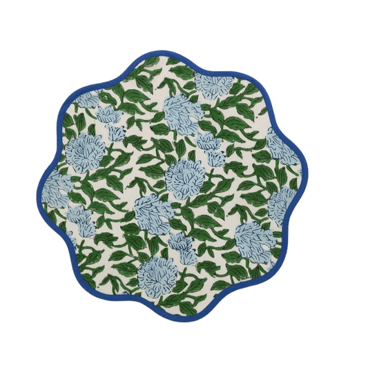 Blue Botanical Round scalloped Placemats - MAIA HOMES